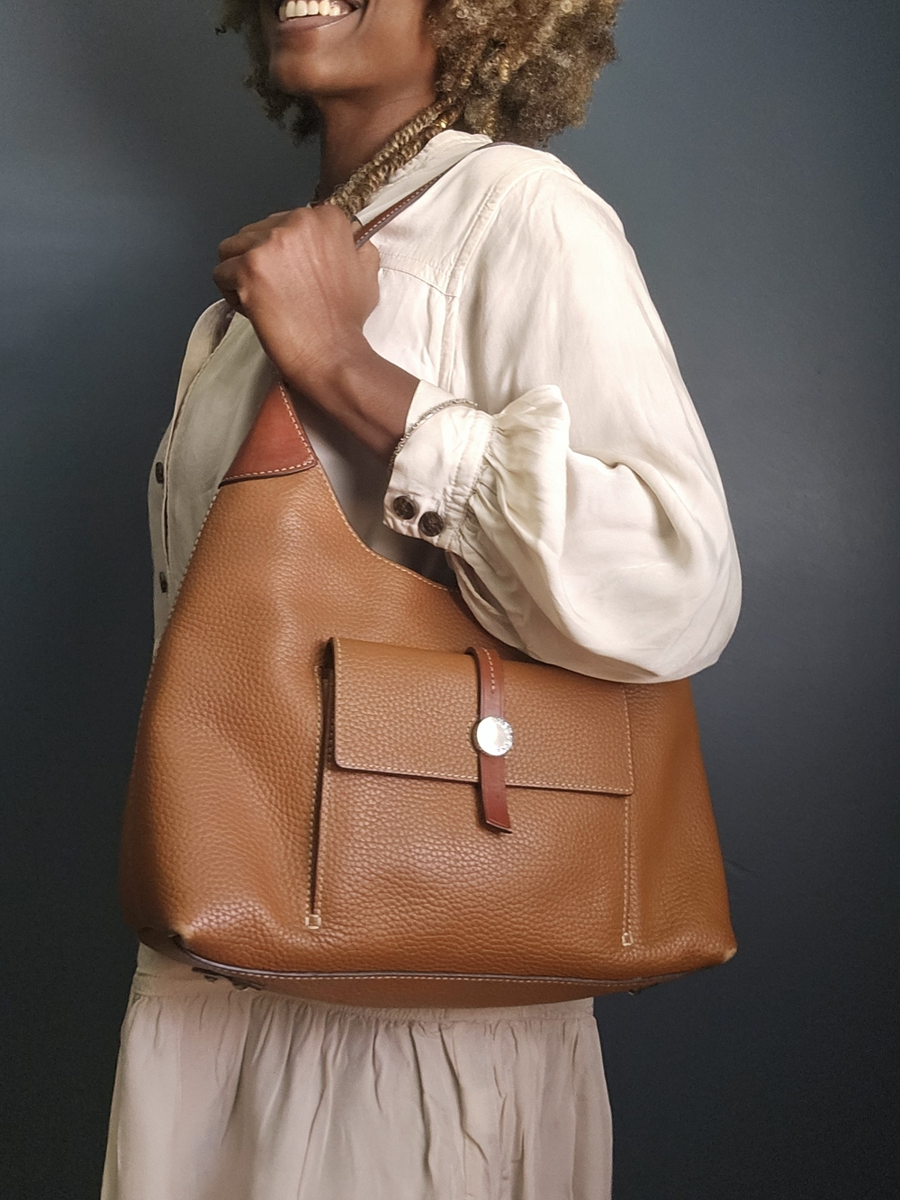 Dooney & Bourke Leather Hobo Tote Bag in Cognac Brown